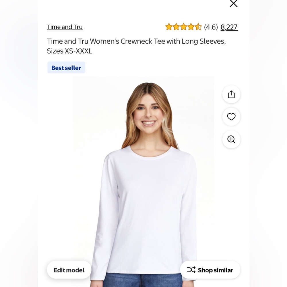 Women’s Long Sleeve Crewneck Tee - White- Sz XS. 100 % COTTON. NWT